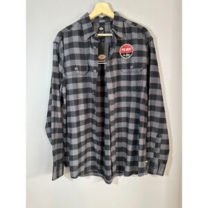 Dickies Men's Medium Flannel FLEX Long Sleeve Relaxed Button Shirt Blk Gry NEW!